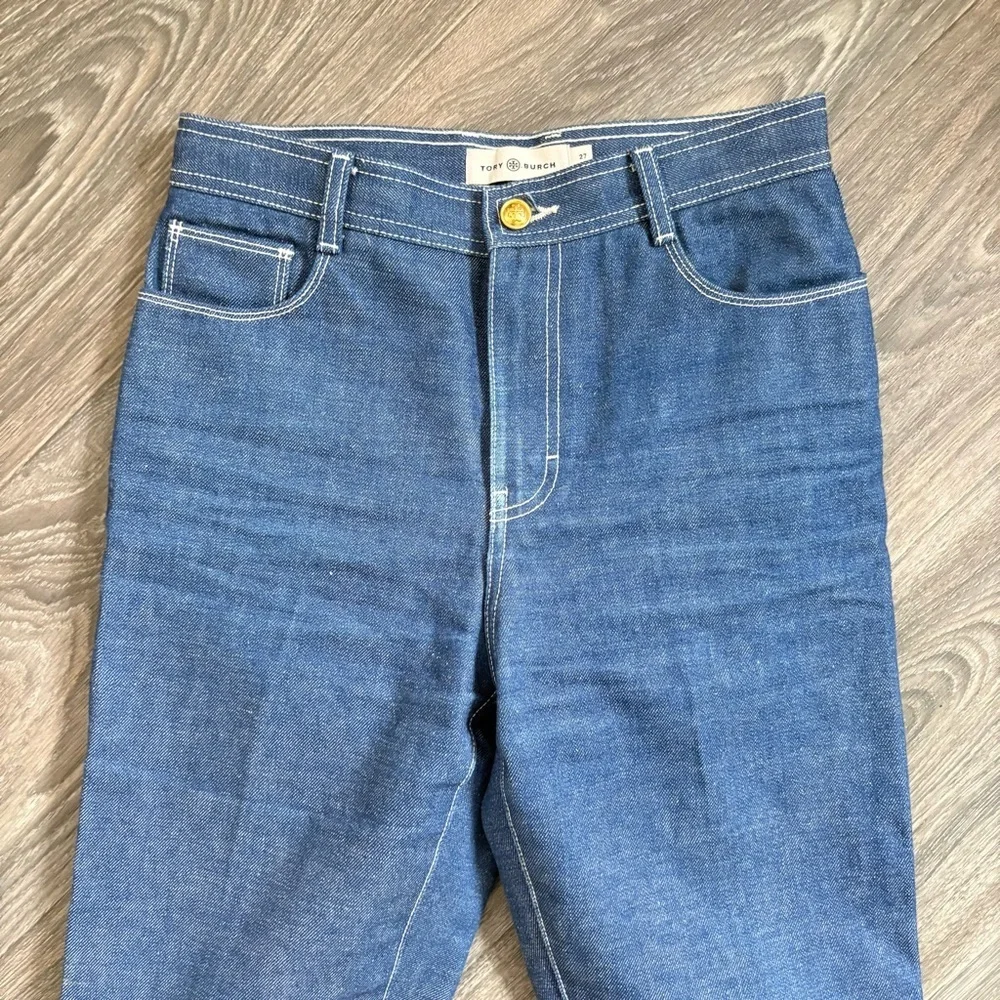 NWOT Tory Burch Runway Cropped Straight Leg Denim Jeans Size 27